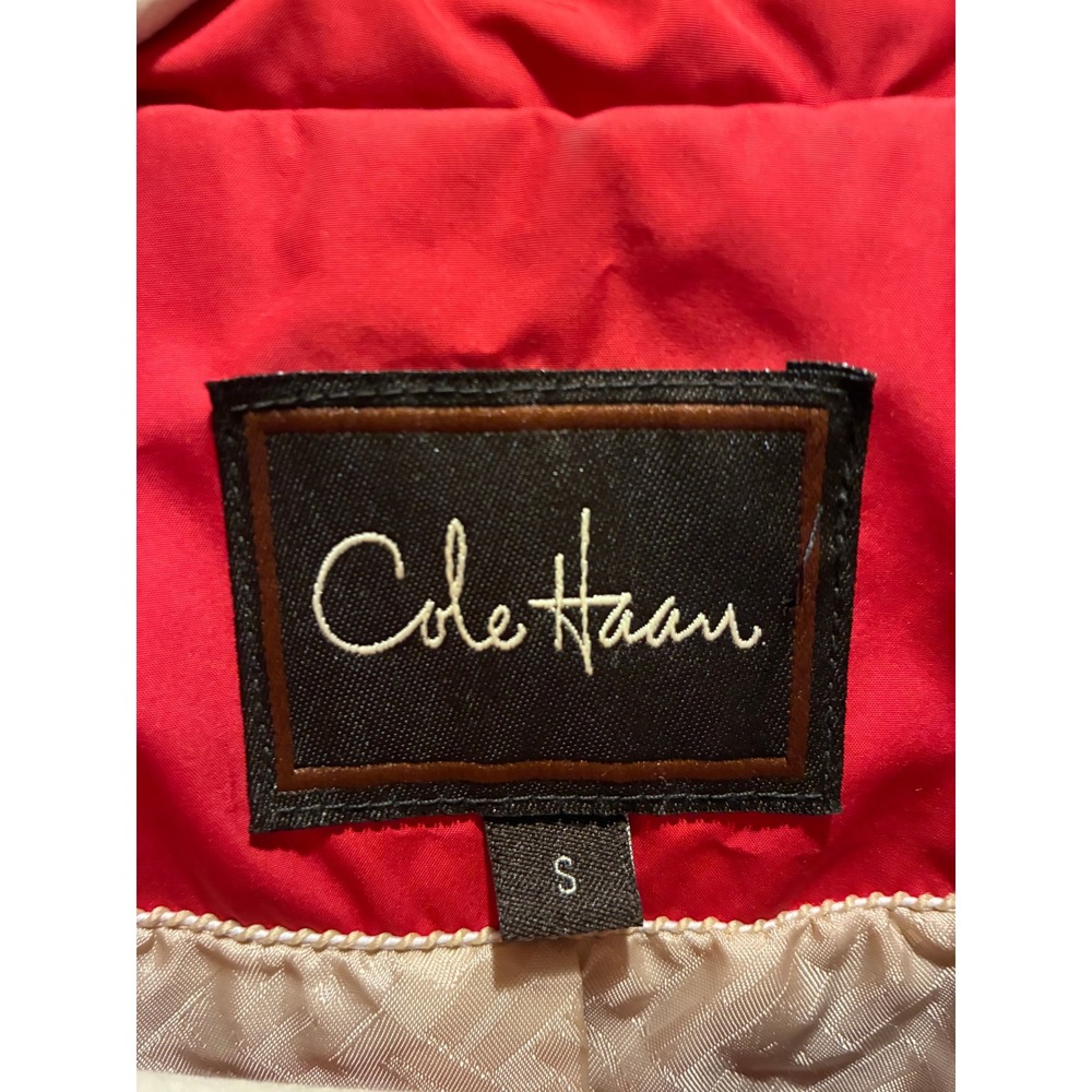 Cole Haan Womens Red Hooded Windbreaker Bow Cuffs Rain‎ Jacket Coat Size S - Picture 3 of 5